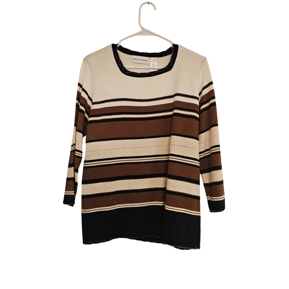 Alfred Dunner Striped‎ Knit Sweater Long Sleeve Scoop Neck Women's Medium